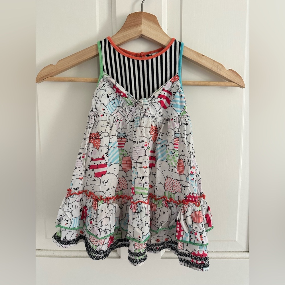 Deux par Deux Striped Cat Print Dress